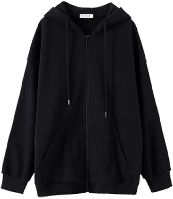 Women Gothic hoodie Retro Solid Color Zip Up Oversized Sweatshirts Harajuku Long Sleeve Hooded Jackets Coat