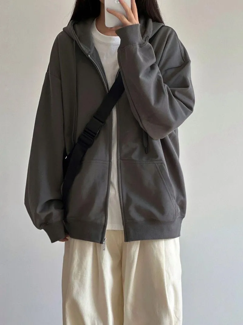 Women Gothic hoodie Retro Solid Color Zip Up Oversized Sweatshirts Harajuku Long Sleeve Hooded Jackets Coat
