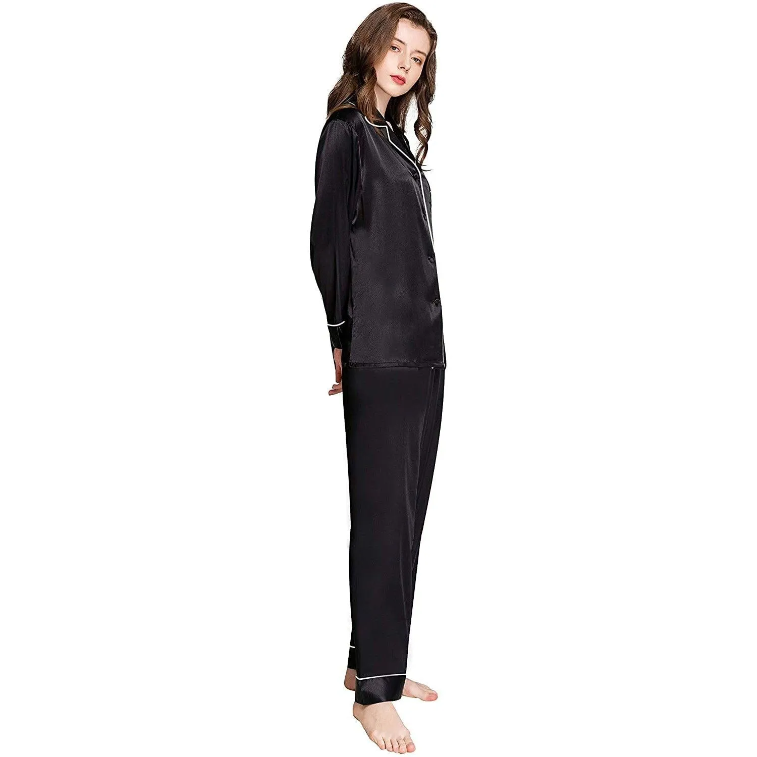 Women Silk Pajamas Set Long Sleeve Two-piece Pure Silk PJ Set