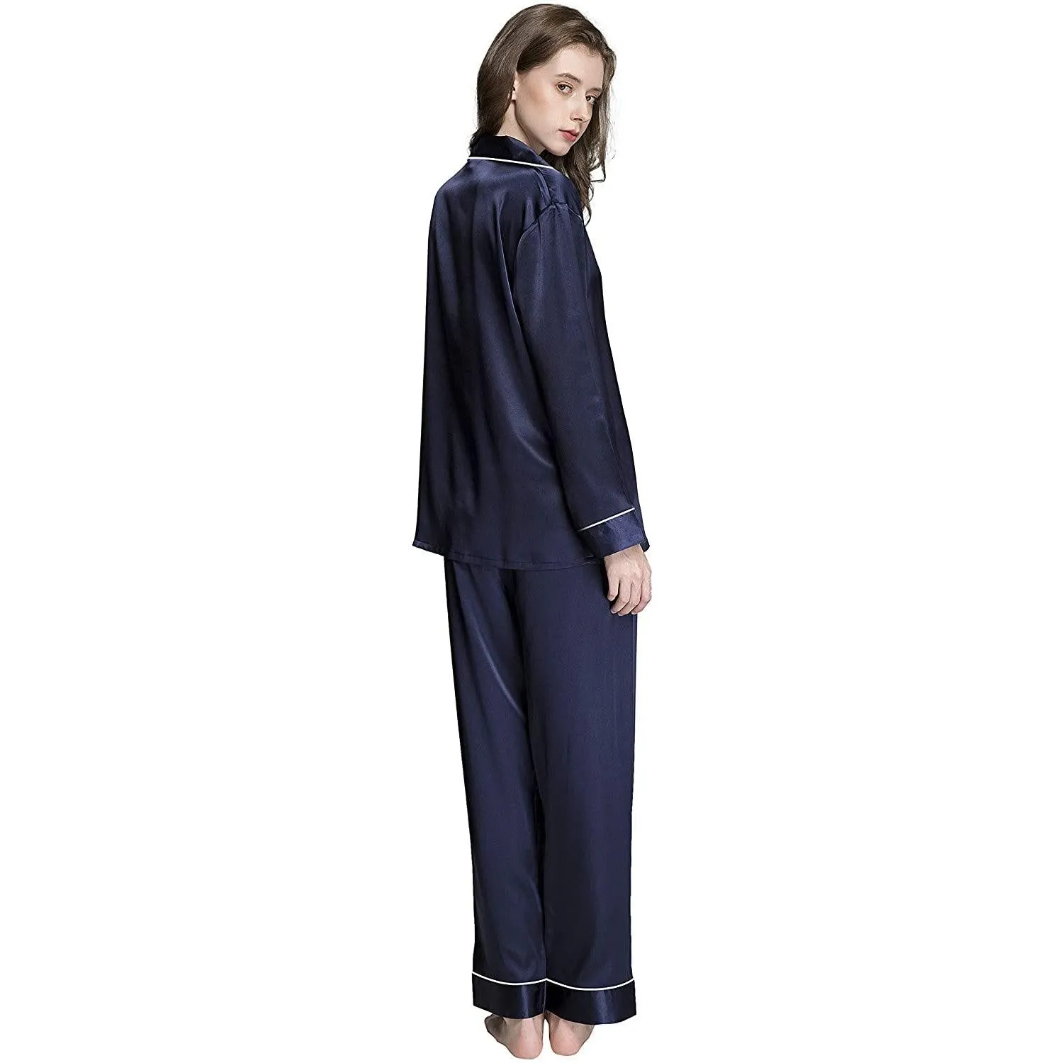 Women Silk Pajamas Set Long Sleeve Two-piece Pure Silk PJ Set