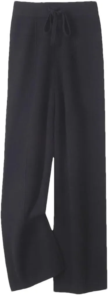 Women Wool Wide-Leg Pants Pants Loose Leg Elastic Knit High Waist Pants