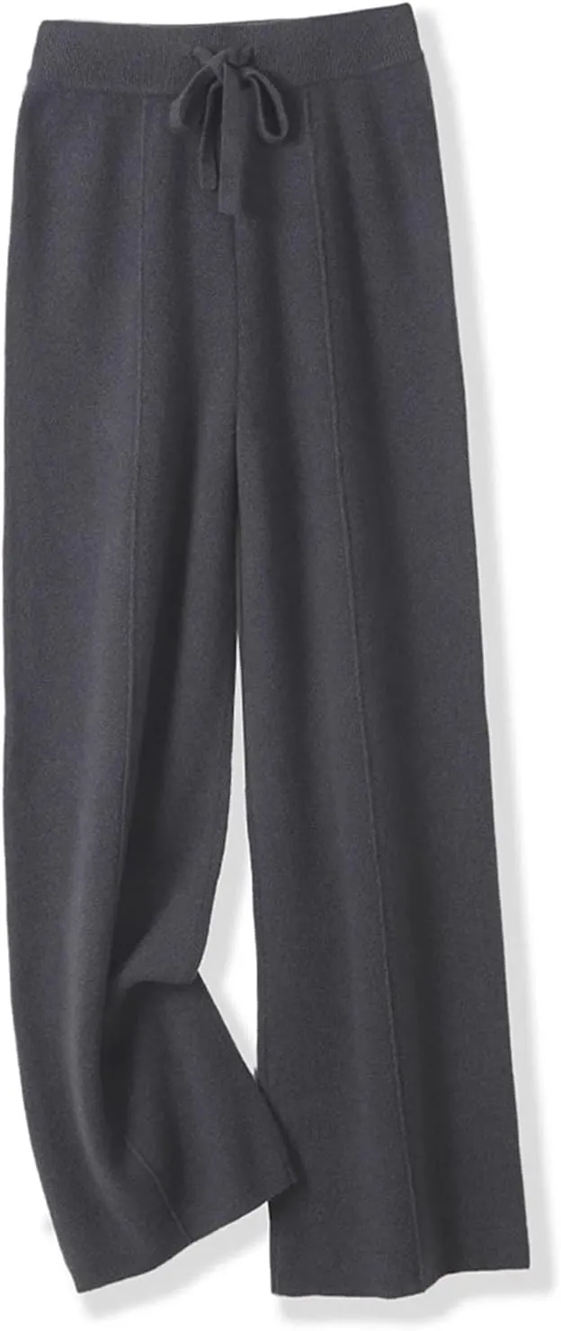 Women Wool Wide-Leg Pants Pants Loose Leg Elastic Knit High Waist Pants