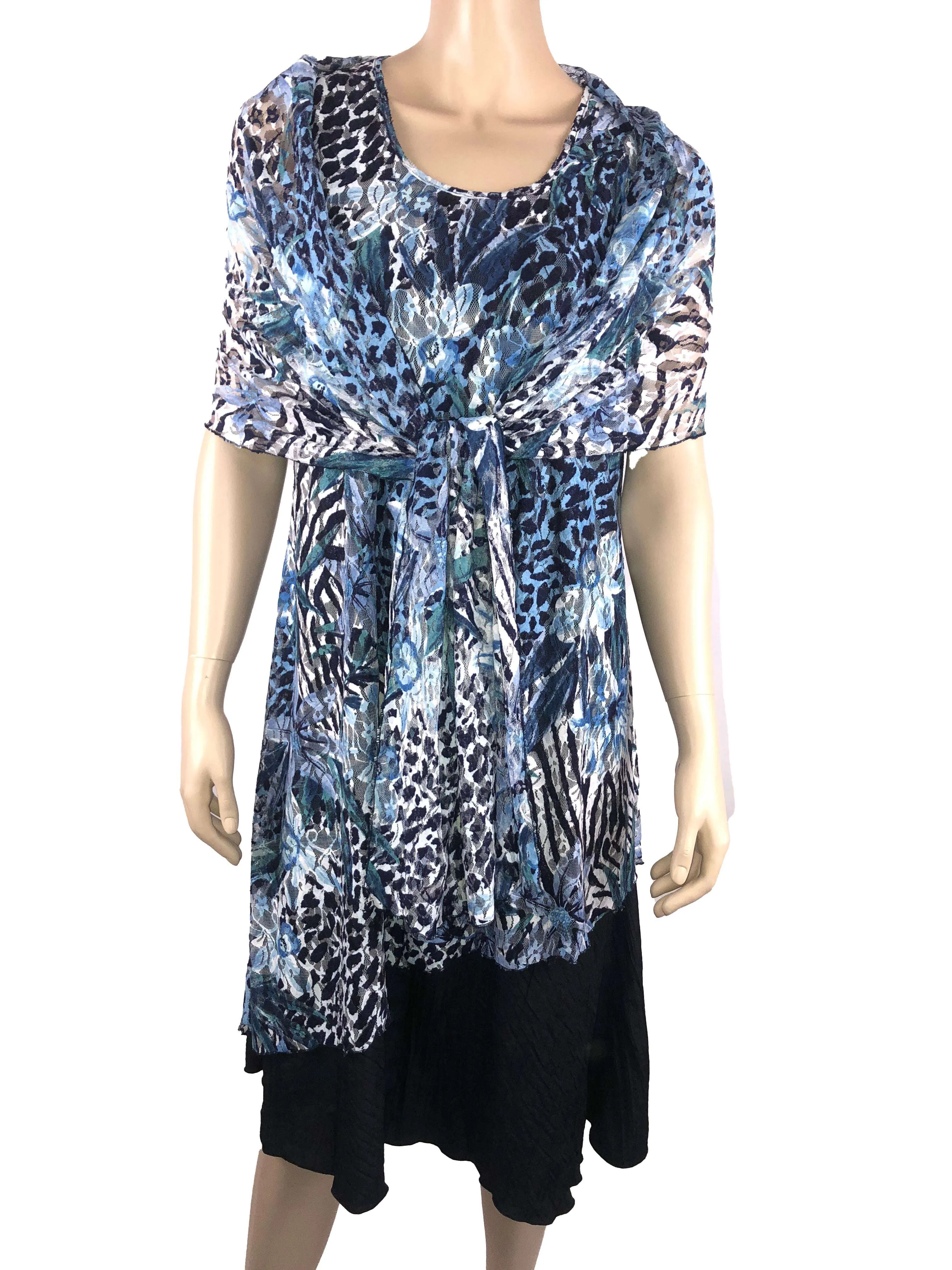 Women's Blue Lace Dress Quality Stretch fabric Flattering Fit Yvonne Marie Boutiques Canada On sale Now