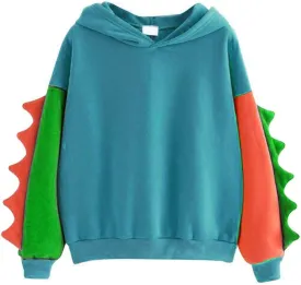 Women's Dinosaur Hoodies Cute Pullover Kawaii Long Sleeve Hooded Sweatshirts Funny Stylish Block Color Casual Fall Tops