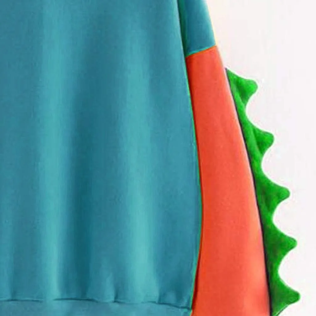 Women's Dinosaur Hoodies Cute Pullover Kawaii Long Sleeve Hooded Sweatshirts Funny Stylish Block Color Casual Fall Tops
