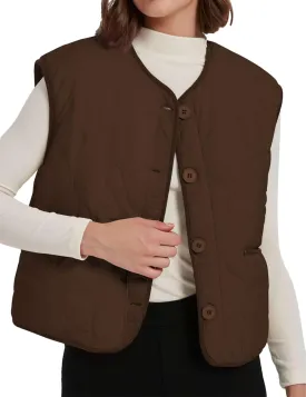 Womens Fall Reversible Vests Casual Button Down Sleeveless Sherpa Vest Fleece Padded Gilet Outerwear Jacket Coat