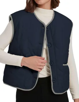 Womens Fall Reversible Vests Casual Button Down Sleeveless Sherpa Vest Fleece Padded Gilet Outerwear Jacket Coat