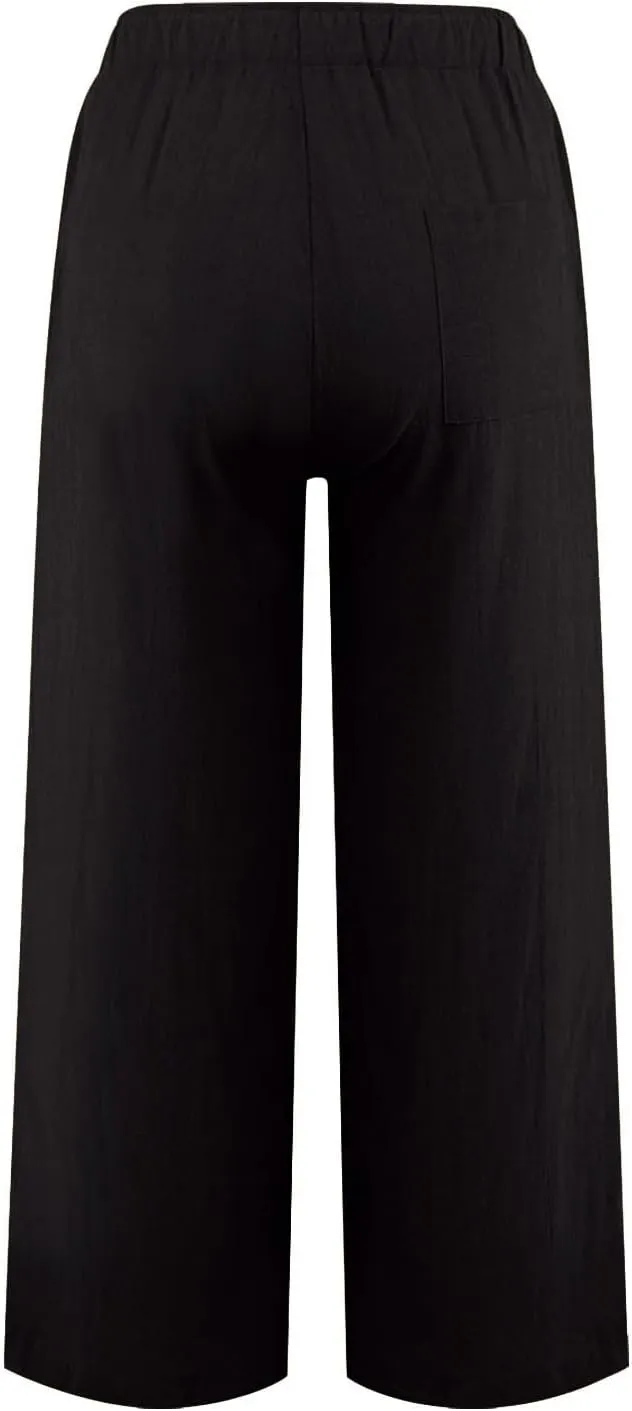 Women's Linen Pants Summer, Wide Leg, High Waisted, Drawstring, Beach Trousers, Blue, Size 0-22