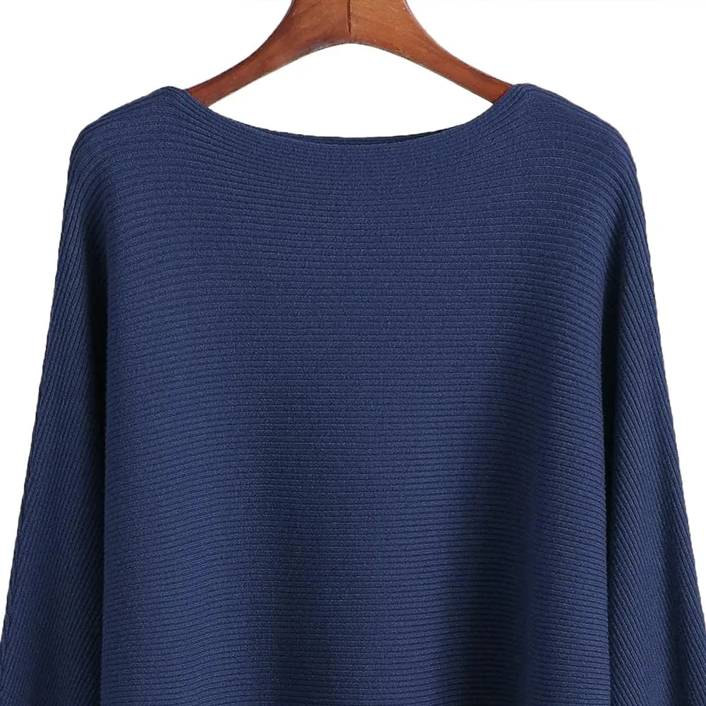 Womens Oversized Lightweight Boat Neck Dolman Batwing Sweater Fall Winter Casual Slouchy Knitted Pullovers