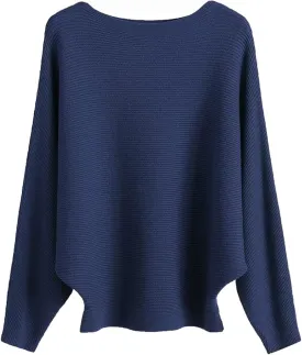 Womens Oversized Lightweight Boat Neck Dolman Batwing Sweater Fall Winter Casual Slouchy Knitted Pullovers