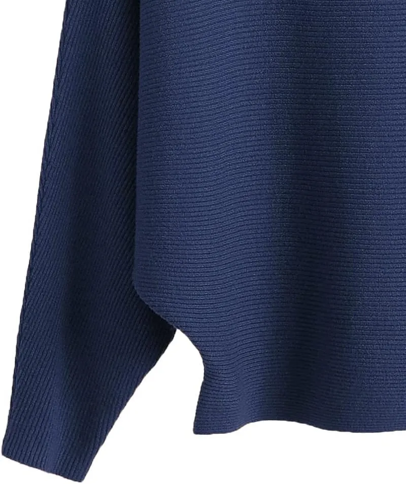 Womens Oversized Lightweight Boat Neck Dolman Batwing Sweater Fall Winter Casual Slouchy Knitted Pullovers