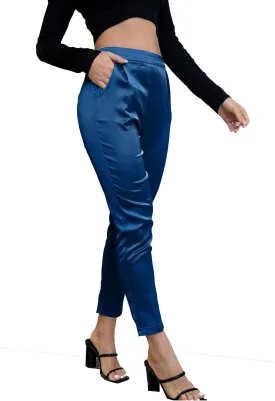 Women's Silky Satin Wedding Dressy Casual Elastic Waist Pants Party Club Wear Trousers Women's Silky Satin Wedding Dressy Casual Elastic Waist Pants Party Club Wear Trousers