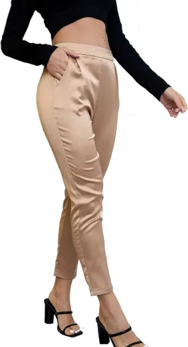 Women's Silky Satin Wedding Dressy Casual Elastic Waist Pants Party Club Wear Trousers Women's Silky Satin Wedding Dressy Casual Elastic Waist Pants Party Club Wear Trousers