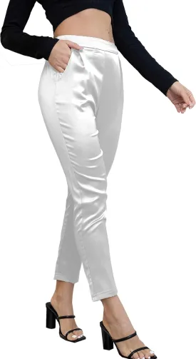 Women's Silky Satin Wedding Dressy Casual Elastic Waist Pants Party Club Wear Trousers Women's Silky Satin Wedding Dressy Casual Elastic Waist Pants Party Club Wear Trousers