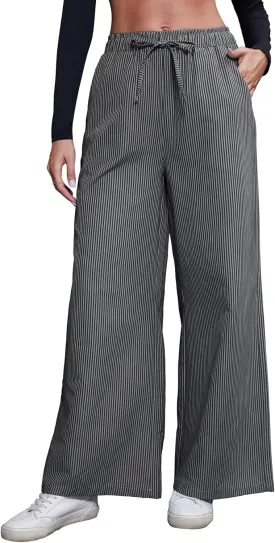 Women's Striped Wide Leg Pants with Pockets High Waist Drawstring Loose Trousers Palazzo Pants