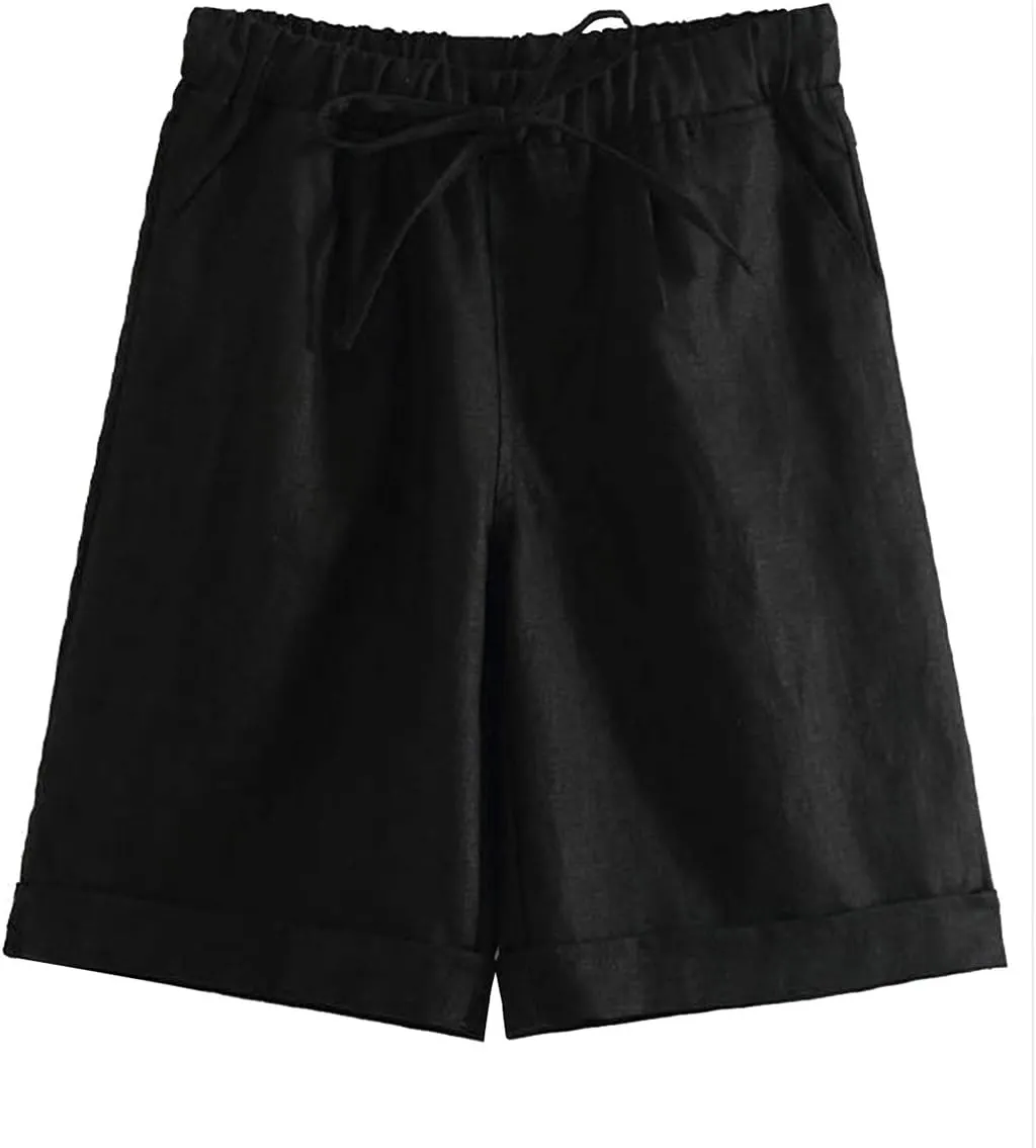 Yeokou Womens Casual Loose Elastic Drawstring Summer Beach Bermuda Pocketed Shorts