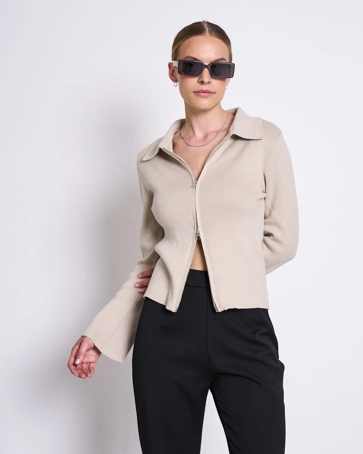 ZIP CARDIGAN TYRIE IVORY GOTS